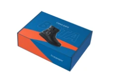 Caixa azul para botas com detalhes em cor salmão