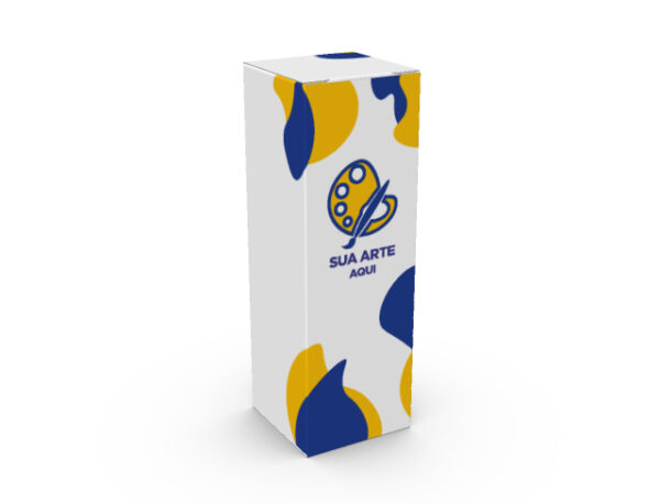 Caixa de hidratante 30ml, na posição vertical, de cor branca e desenhos amarelos e azuis nas pontas, com o símbolo da marca ao centro da embalagem
